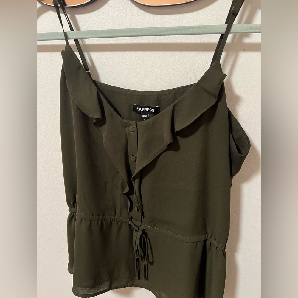 Express Dark Green Ruffle Detail Blouse